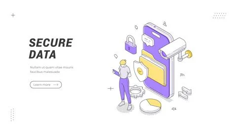 Secure Data And Information Protection Isometric Vector Illustration for Cy.. Stock Illustration