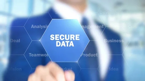 Secure Data, Businessman working on holographic interface, Motion Graphics Stock Footage