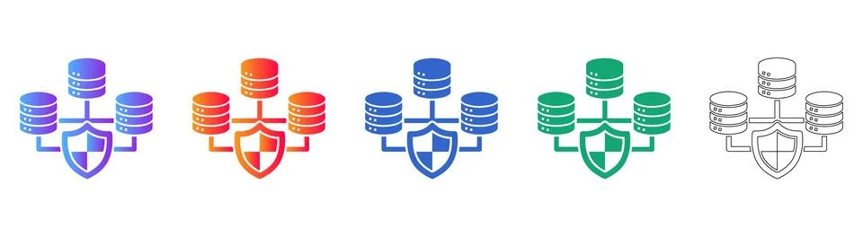 Secure Data Cluster Icon Set Stock Illustration