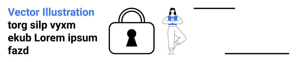 Secure Data Concept with Lock and Woman in Relaxed Pose Privacy and Balance イラスト素材