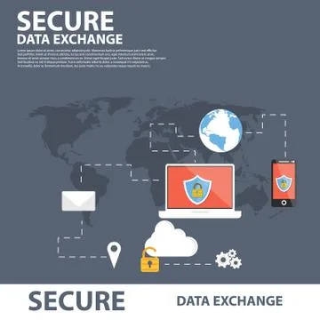 Secure Data Echange Flat icon Banner template Stock Illustration