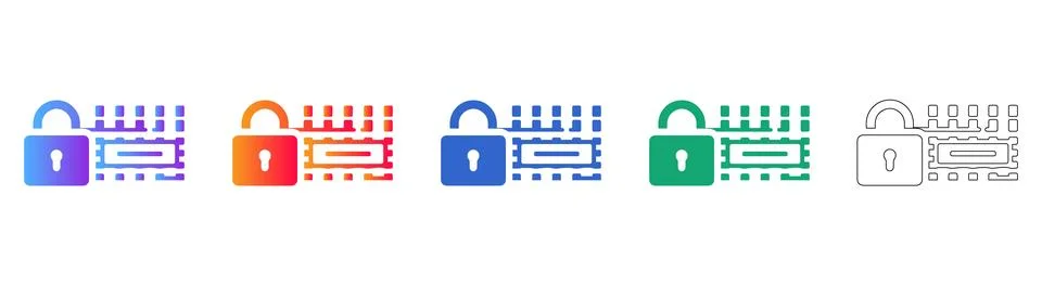 Secure Data Encryption and Digital Lock Icons Stock Illustration