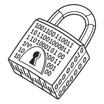 Secure Data Encryption Lock Symbol Outline Vector Stock Illustration