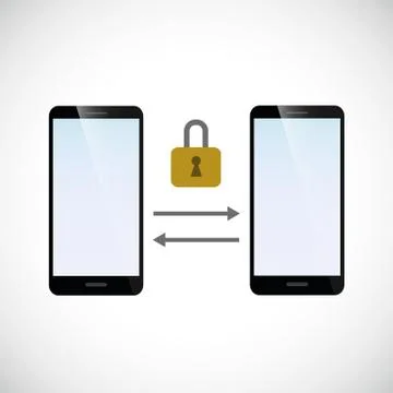 Secure data exchange between two smartphones Stock Illustration