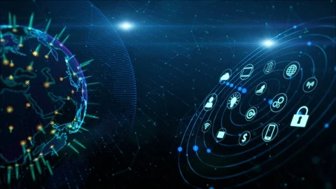 Secure Data in Global Network and Internet Marketing . Digital Cloud Computin Stock Footage 104919698