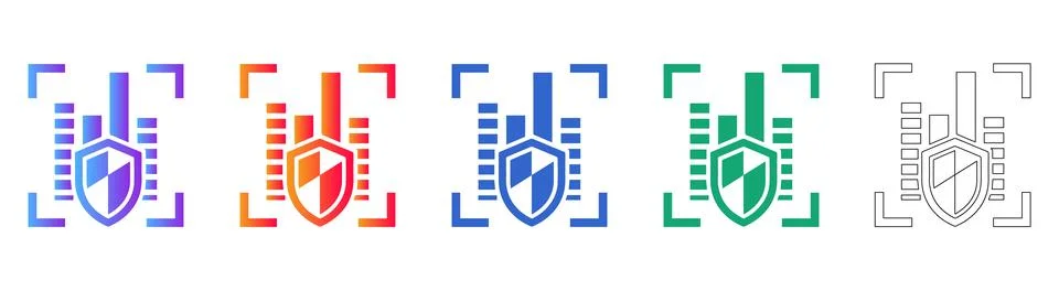 Secure Data Growth Shield Icon Set Illustrazione stock