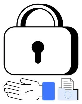 Secure Data Handling and Transfer with Encryption Symbols and Hand Gesture Stock Illustration
