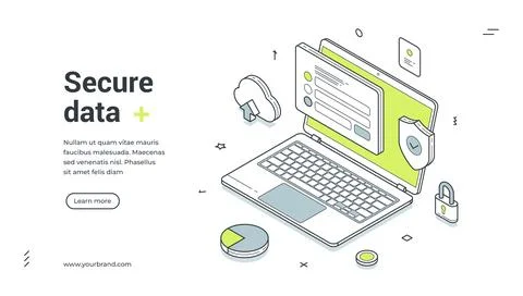 Secure data internet personal information protect isometric web banner design Illustrazione stock