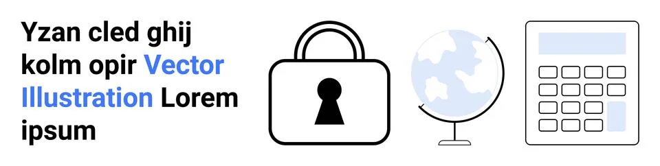 Secure Data Management with Lock, Globe, and Calculator Icons 스톡 일러스트