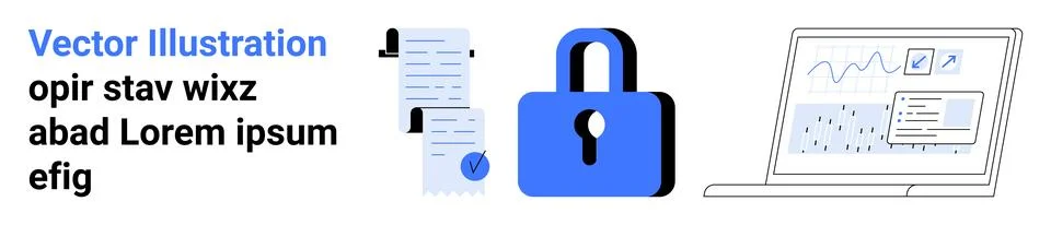 Secure Data Management with Lock Symbol, Laptop, and Documents イラスト素材