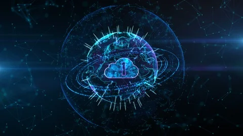 Secure Data Network Digital Cloud Computing Cyber Security Concept. Earth Ele Stock Footage 104840899