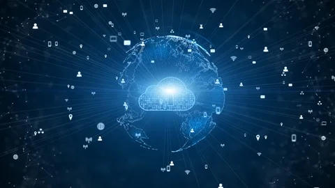 Secure Data Network Digital Cloud Computing Cyber Security Concept. Earth Ele Stock Footage 107694132