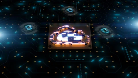 Secure data network digital cloud computing with circuit board data transfer. Stock Footage 115572555