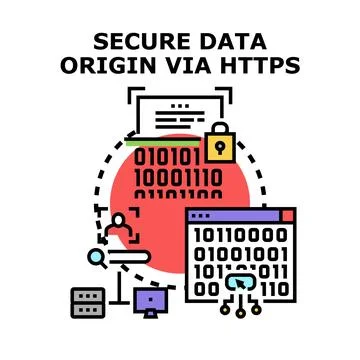 Secure data origin via https protection concept Stock Illustration
