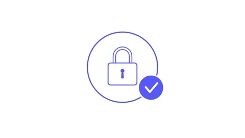 Secure Data Protection Animation, Lock Icon with Verified Checkmark Loading Stock Footage 321181370