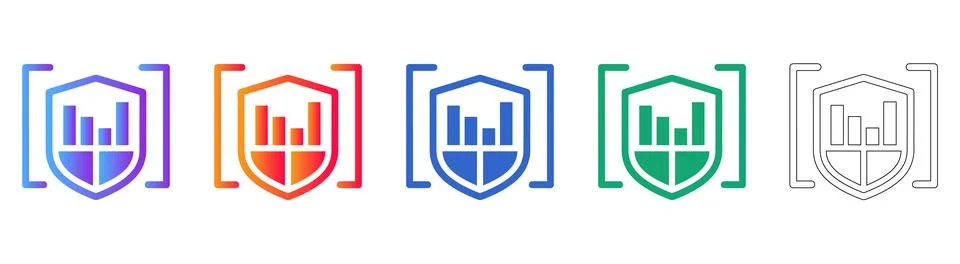 Secure Data Protection Shield Bar Chart Icon Set Stock Illustration