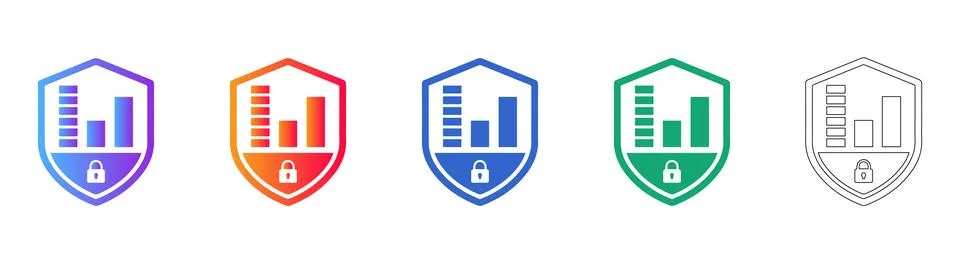 Secure Data Protection Shield Icon Set Stock Illustration