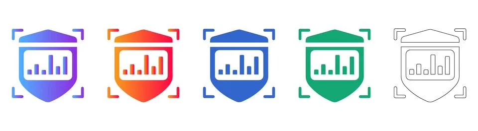 Secure Data Protection Shield Icon Set Illustrazione stock