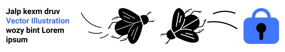 Secure Data Protection Symbol with Bugs and Lock Animation for Web Banner Illustrazione stock