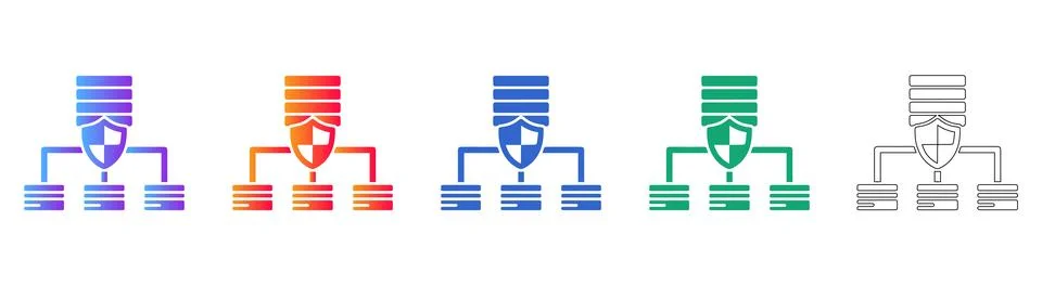 Secure Data Server Hierarchy Icons 스톡 일러스트