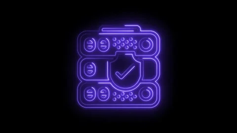 Secure data server with neon glow animated icon on black background with check Stock Footage 322959316