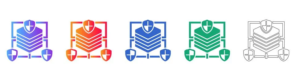 Secure Data Server Shield Icons for Cybersecurity Stock Illustration
