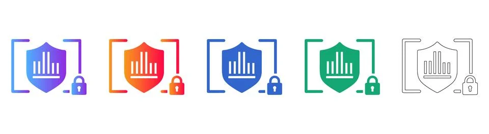Secure Data Shield Analytics Icons Stock Illustration
