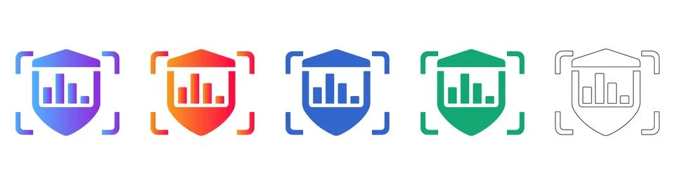Secure Data Shield Bar Graph Icon Set Stock Illustration