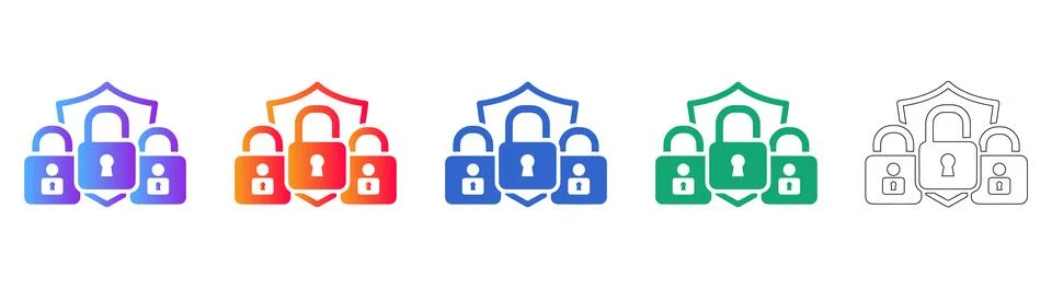Secure Data Shield Icons for Cybersecurity Stock Illustration