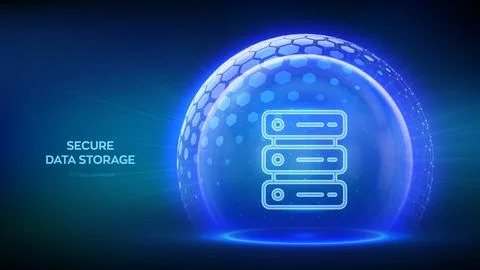 Secure Data Storage. Data center protection. Computer server and database s.. Illustrazione stock