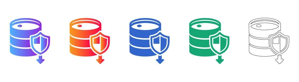 Secure Data Storage Icon Set in Gradient Styles 스톡 일러스트