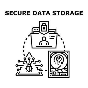 Secure data storage protecting information from cyber threats Stock Illustration