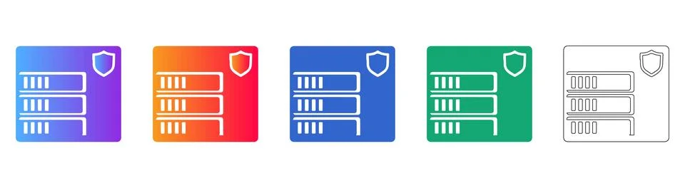 Secure Data Storage Rack Protection Icons Stock Illustration