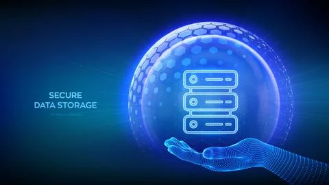 Secure Data Storage. Server and database storage security. Data center protec Stock Illustration