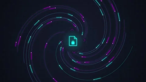 Secure Data Swirl: Digital Lock Icon in Futuristic Cyber Vortex Stock Footage 348423505