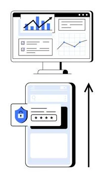 Secure Data Transfer Analyzing Trends Across Devices with Password Protection Stock Illustration