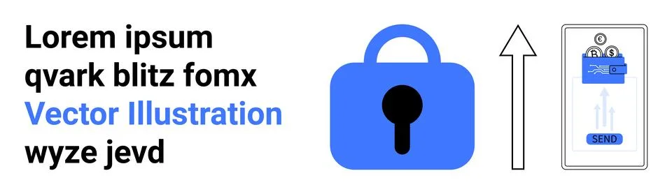 Secure Data Transfer Concept with Lock, Arrow, and Mobile Payment Elements Stockillustratie