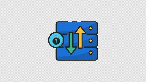 Secure data transfer server with arrows and lock. Stock Footage 314625374