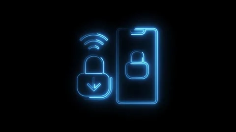 Secure data transfer to smartphone with neon glow effect Stock Footage 308285824