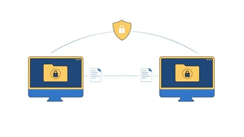 Secure Data transferring between two computers in minimalist colors 4k animation Stock Footage 313344814