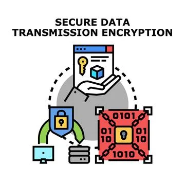 Secure data transmission encryption block chain concept Illustrazione stock