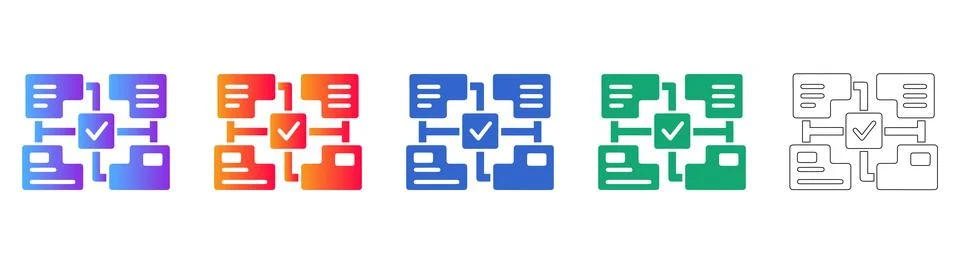Secure Data Validation Process Icons Stock Illustration