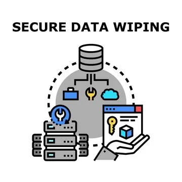 Secure data wiping digital cloud server security concept Stock Illustration