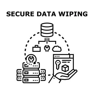 Secure data wiping digital cloud server security concept Stock Illustration