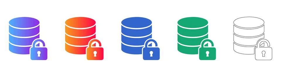 Secure Database and Data Protection Icon Set Stock Illustration