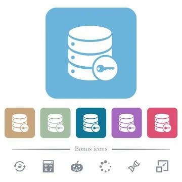 Secure database flat icons on color rounded square backgrounds 库存插图