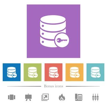 Secure database flat white icons in square backgrounds 库存插图