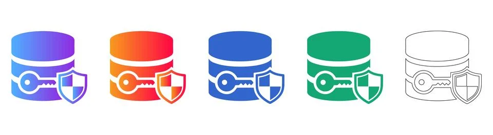 Secure Database Icon Set Stock Illustration