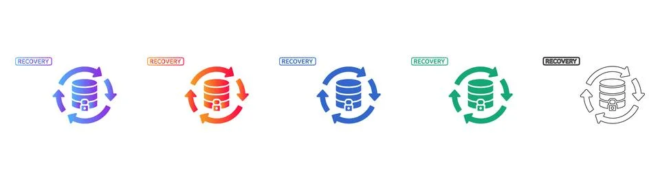 Secure Database Recovery and Data Protection Icons 스톡 일러스트