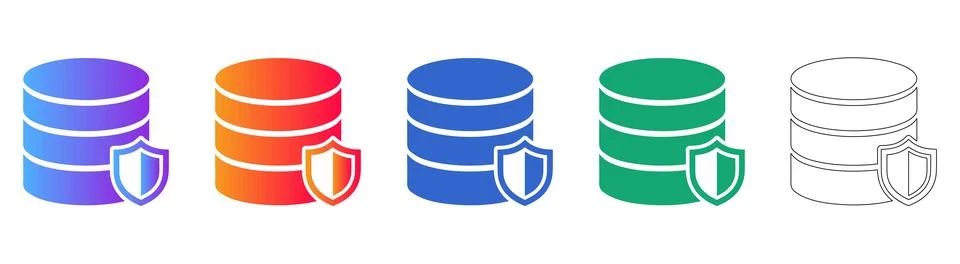 Secure Database Server Icon Set Illustrazione stock
